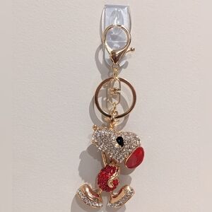 Snoopy Peanuts Bling Rhinestone Keychain Bag Charm With Red Accents, NEW